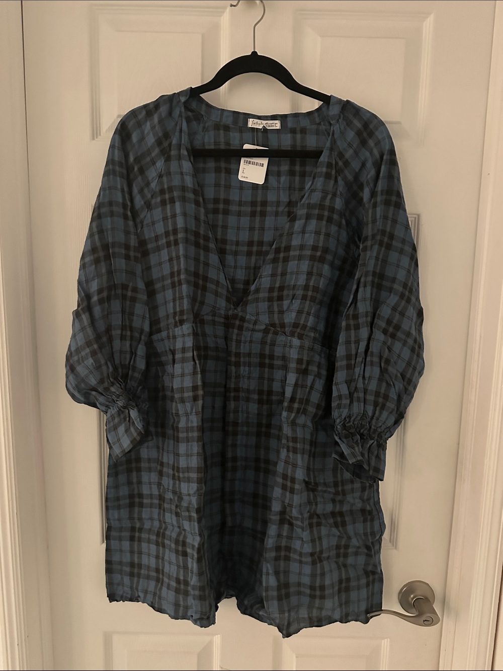 Blue Plaid Free People Top Size L NWT